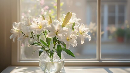White lilies in vase with copy space
