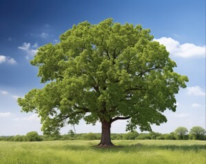 Obraz premium Isolated Oak Tree with Lush Green Leaves on a Blank Background. Perfect for Ecology and Spring Themed Designs