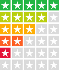 Rating star icons element set vector illustration. Vector illustration of a set of elements with asterisks for evaluation. Multi-colored buttons with stars for evaluation.