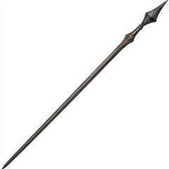 A precise portrayal of a traditional spear, encompassing a wooden shaft and a sharp metal tip, ideal for historical, cultural, or weaponry ideas.