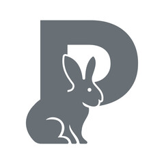 Initial Rabbit Logo Combine With Letter P Vector Template