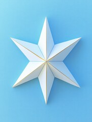 Obraz premium Elegant White Eight Pointed Star Gold Accents on Blue Background Minimalist Design