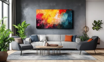 Modern interior with minimalist wall art and elegant furnitur image