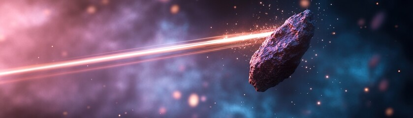 Obraz premium Minimalist meteor trails traverse a deep-space environment, leaving luminous trails that divide the scene. The cosmic atmosphere showcases a blend of colors enhancing the visual experience