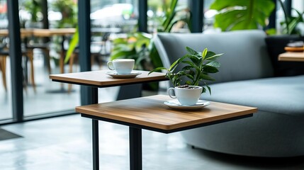 Space-saving two-tier bistro coffee table, stylish and functional cafe furniture