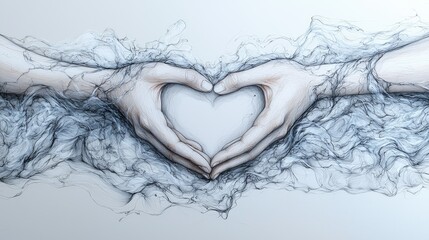 Fototapeta premium Hands forming heart shape within abstract swirling lines