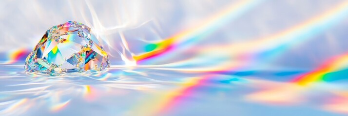 Prism Light Refraction on Crystal Gem - Sparkling crystal gem, rainbow light refraction, texture, brilliance, elegance. Symbolizing luxury, purity, hope, beauty, and magic.
