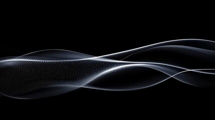 High contrast black and white wave abstract background with dotted accents for futuristic and dynamic visual