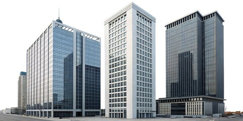 Obraz premium Set of tall modern office building isolated on transparent background or white background.