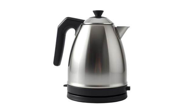 Photo of stainless steel kettle isolated on transparent background