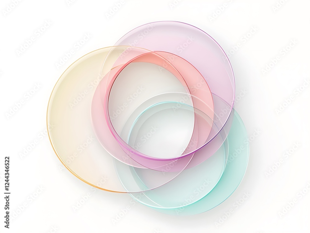 Fototapete minimalist logo with overlapping transparent circles in soft pastel tones on white background