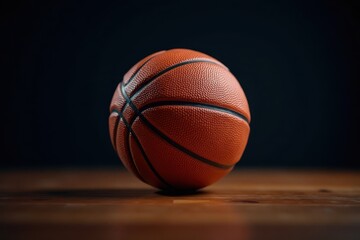 Obraz premium Basketball centered, sharp focus, dark backdrop, professional, sphere