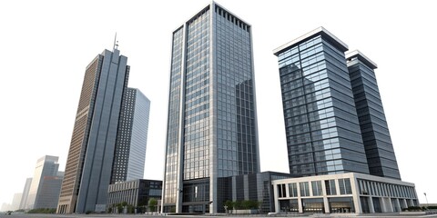 Fototapeta premium Set of tall modern office building isolated on transparent background or white background.