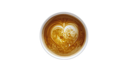 A cup of coffee with a heart-shaped latte art, isolated on white background in HD