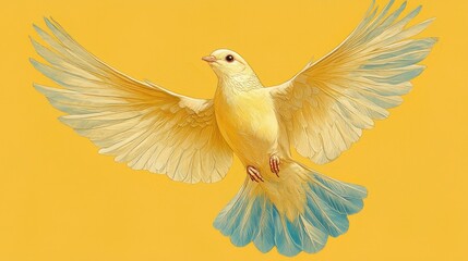 Fototapeta premium A Pale Yellow Dove in Flight Wings Spread Wide