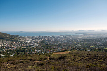 Fototapeta premium Cape town city aerial view from Table mountain cableway station.