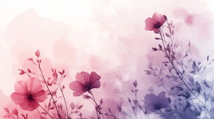 Soft watercolor floral illustration with pink and purple flowers for romantic and feminine design theme