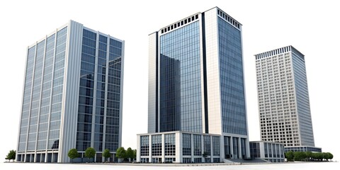 Obraz premium Set of tall modern office building isolated on transparent background or white background.