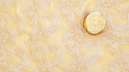Elegant Vanilla Cupcake on Delicate Lace, A Sweet and Delicate Dessert
