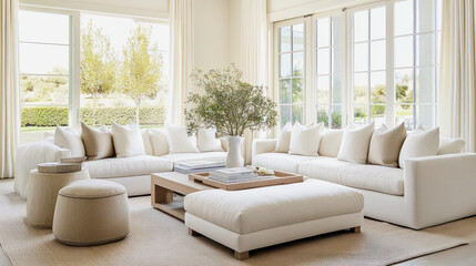 Elegant luxury home living room with natural light and cozy decor