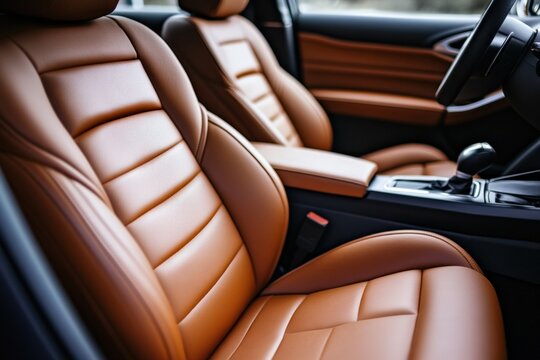 Polishing and conditioning leather car seats for a pristine interior finish. Generative AI
