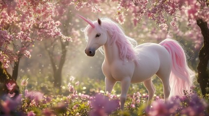 Naklejka premium Unicorn. Photos snowwhite unicorn with pink