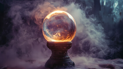 Mysterious smoke swirling around a crystal ball. Esoteric & Occult Imagery. Illustration