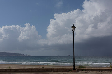 A big thunderstorm is approaching from the sea
