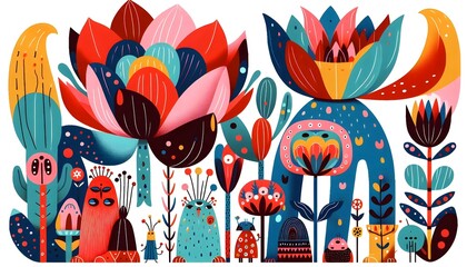 Fototapeta premium Jardines Encantados: Criaturas y Flores Mágicas