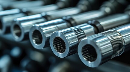 Naklejka premium Precision Machined Metal Parts: Industrial Manufacturing Close-up