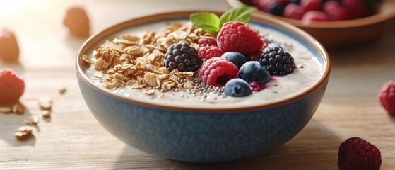 Healthy yogurt bowl with granola and berries