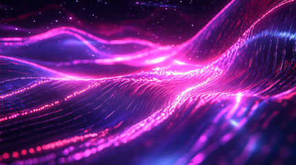 Fototapeta premium A luminous abstract background showcasing sound waves, wave frequencies, and neon energy, resembling an equalizer with glowing light effects