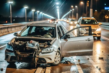 Cars get into accidents, accidents on the road. Damaged, crashed cars on the highway. The concept of car insurance.
