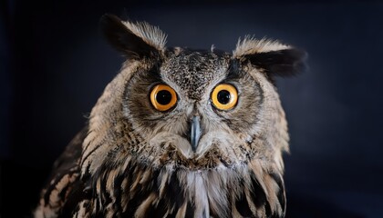 Fototapeta premium Striking Portrait of a Wise Old Owl in a Dark Studio A Masterpiece of Noir Artistry in Black and White, Emphasizing Textures and Contrasts, Evoking a Sense of Mystery and Wisdom.