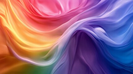 Fototapeta premium Gradient rainbow fabric texture with smooth flowing wave design for elegant artistic and vibrant background usage