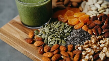 Naklejka premium Healthy Smoothie and Nut Mix: A Delicious and Nutritious Blend