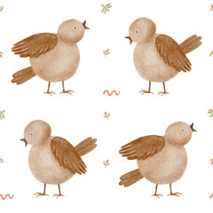 Cute birds seamless pattern on transparent background. use for kids wallpaper, fabric and others.