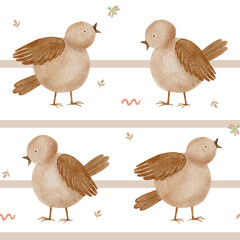Cute birds seamless pattern on transparent background. use for kids wallpaper, fabric and others.