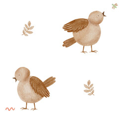 Cute birds seamless pattern on transparent background. use for kids wallpaper, fabric and others.