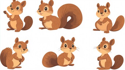 Adorable Cartoon Squirrel Illustrations for Creative Projects: Collection of Funny Little Brown Squirrels in Various Poses