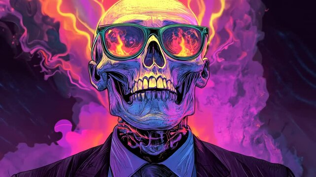 Spooky Skull Halloween Illustration Featuring Evil Zombie and Skeleton Design in Colorful Cartoon Style