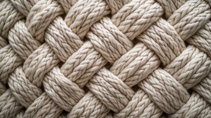 Woven textile texture with interlocking natural beige threads, creating a rustic and eco-friendly feel, suitable for organic, sustainable, and design project emphasizing natural aesthetic