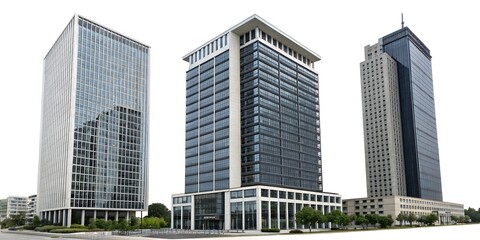 Obraz premium Set of tall modern office building isolated on transparent background or white background.