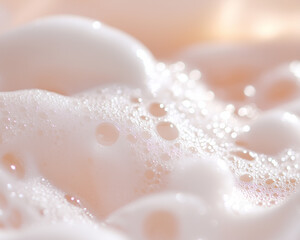 Fototapeta premium Close-up of soft white foam with sparkling bubbles