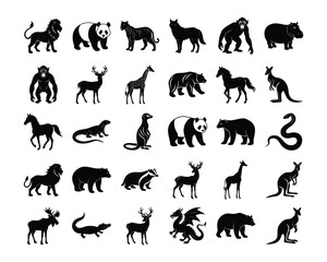 Mega collection of Wild Animal silhouettes on white background