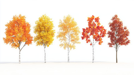 Cartoon autumn tree, fall season forest. Isolated vector plants with yellow, orange and red foliage. Birch, oak, maple or elm with bright colorful leaves in park, garden or wood, seasonal defoliation
