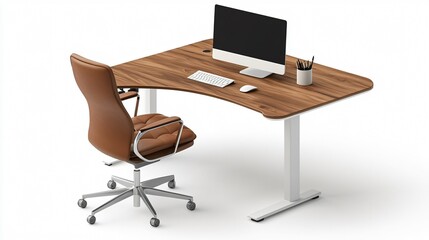 Modern Office Desk with Rolling Chair and Ergonomic Design