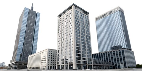 Obraz premium Set of tall modern office building isolated on transparent background or white background.