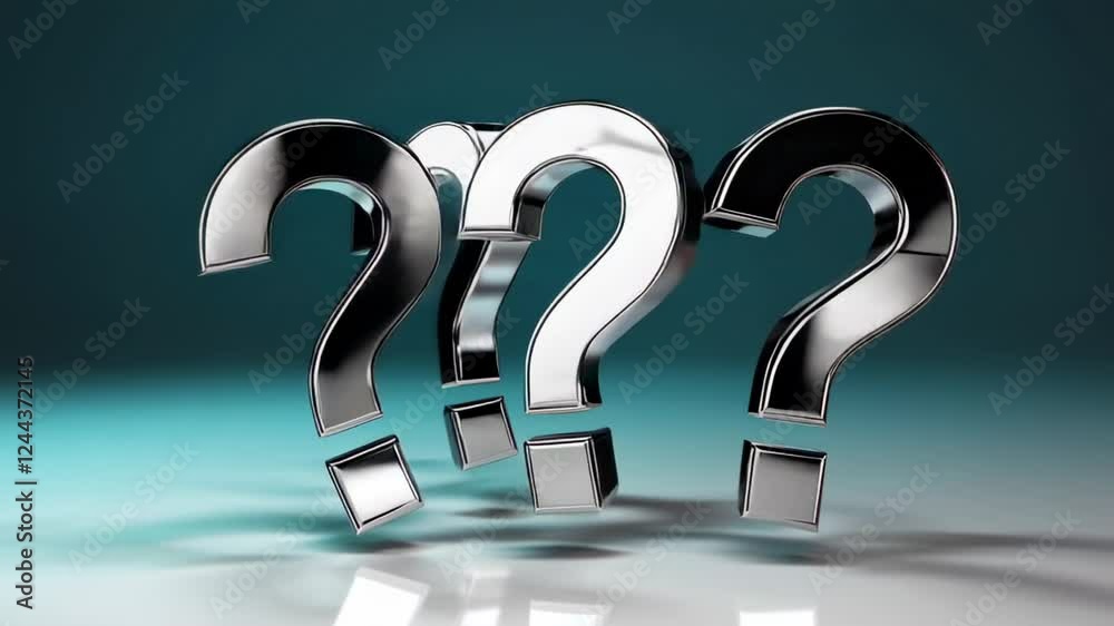 Aufkleber rotating metallic question marks moving across reflective surface, symbolizing psychological journey