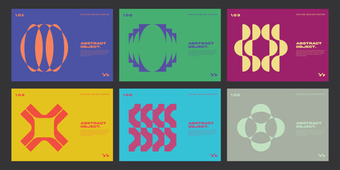 Collection of posters with abstract geometric patterns.	
